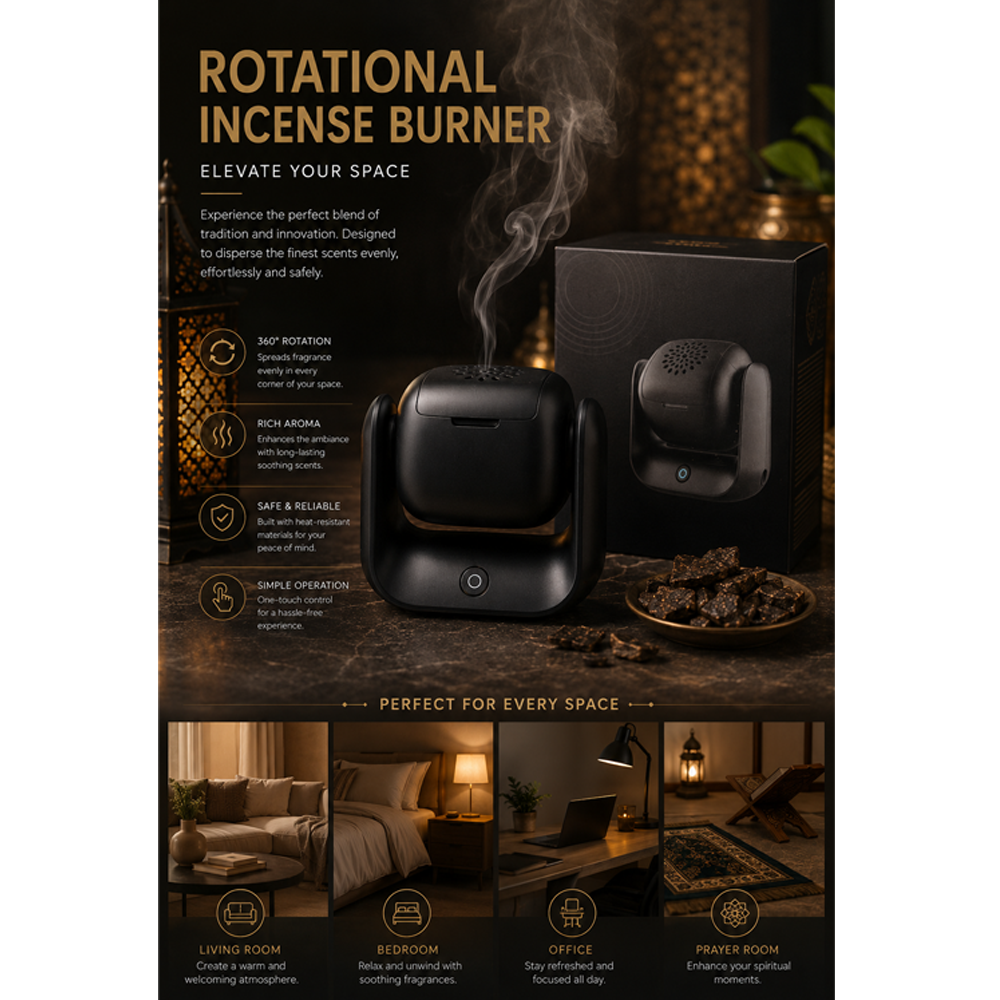 Rotatable Electric Bakhoor Burner – USB Rechargeable Oud Incense Burner