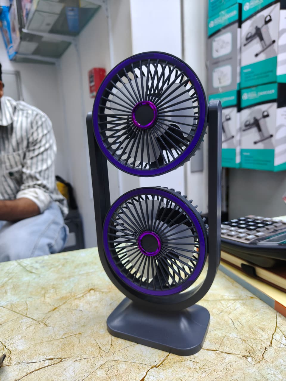 Dual Head Rotating Rechargeable Desk Fan