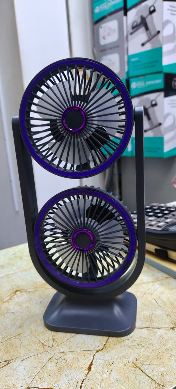Dual Head Rotating Rechargeable Desk Fan