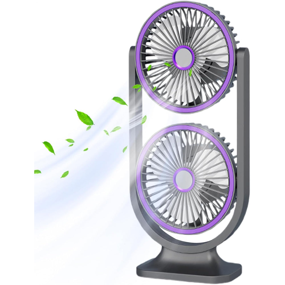 Dual Head Rotating Rechargeable Desk Fan