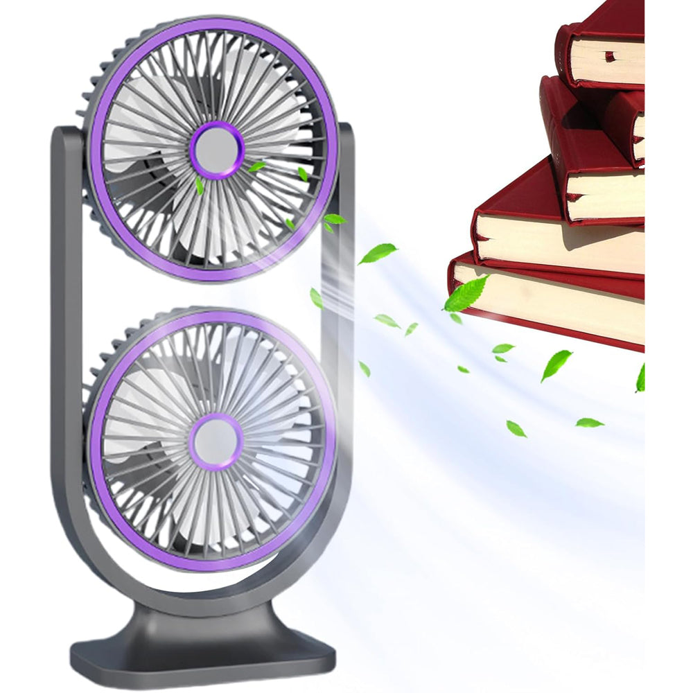 Dual Head Rotating Rechargeable Desk Fan