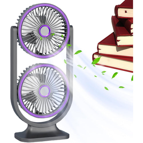 Dual Head Rotating Rechargeable Desk Fan
