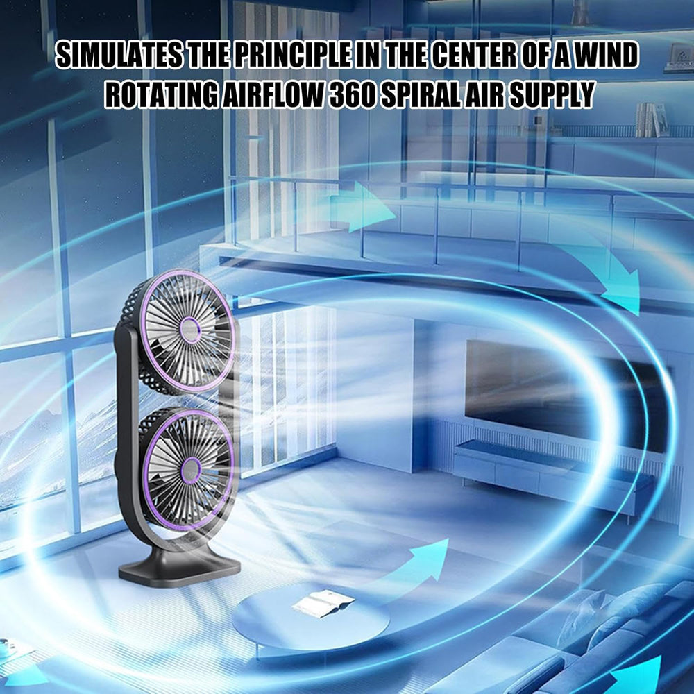 Dual Head Rotating Rechargeable Desk Fan
