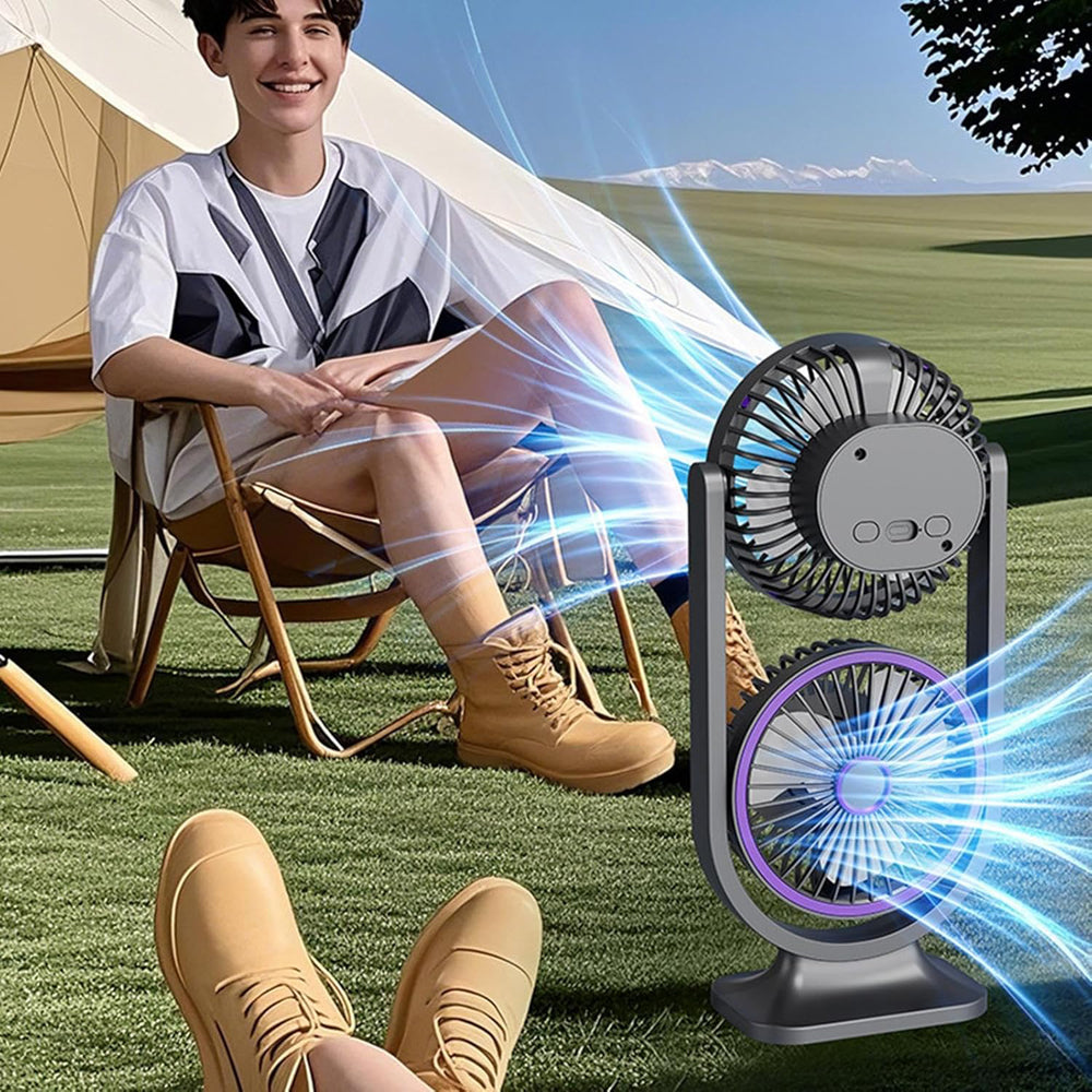 Dual Head Rotating Rechargeable Desk Fan