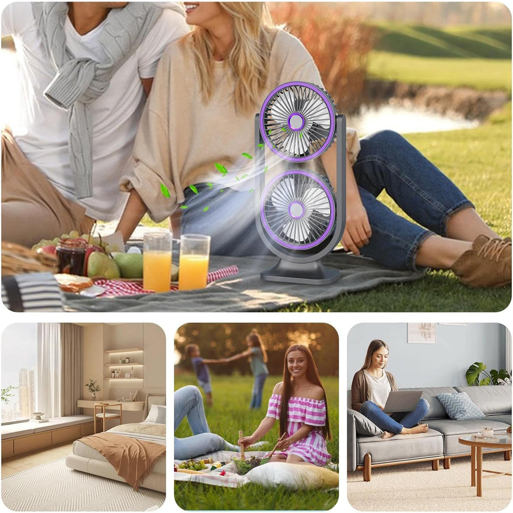 Dual Head Rotating Rechargeable Desk Fan