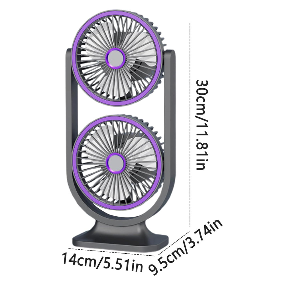 Dual Head Rotating Rechargeable Desk Fan
