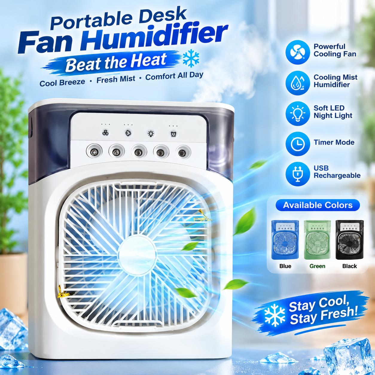 Portable Desk Fan Humidifier with LED Light
