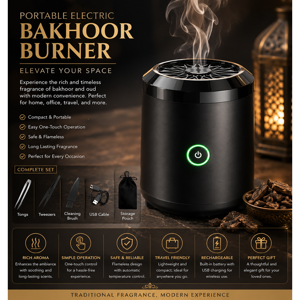 Portable Electric Bakhoor Burner – USB Rechargeable Oud Incense Burner